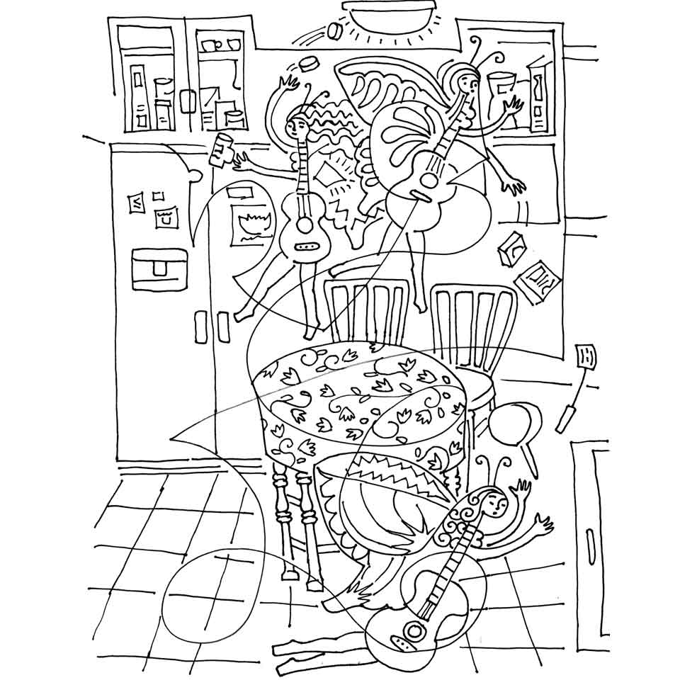 Guitar Fairies trashing the kitchen