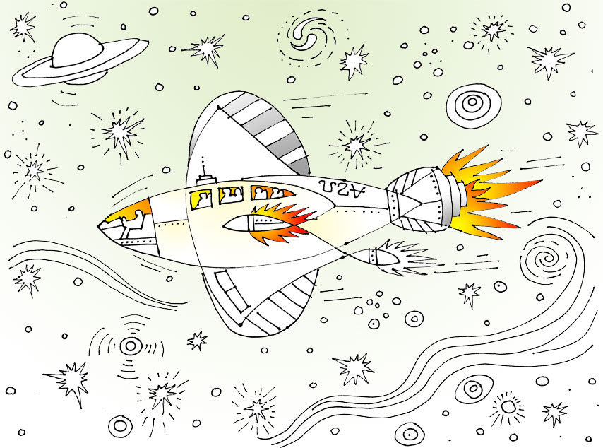 Rocketship to Mars illustration by Rick Clement